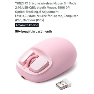 YUNZII C1 Silicone Wireless Mouse Tri-Mode Bluetooth 4800 DPI Pink C1-Pink